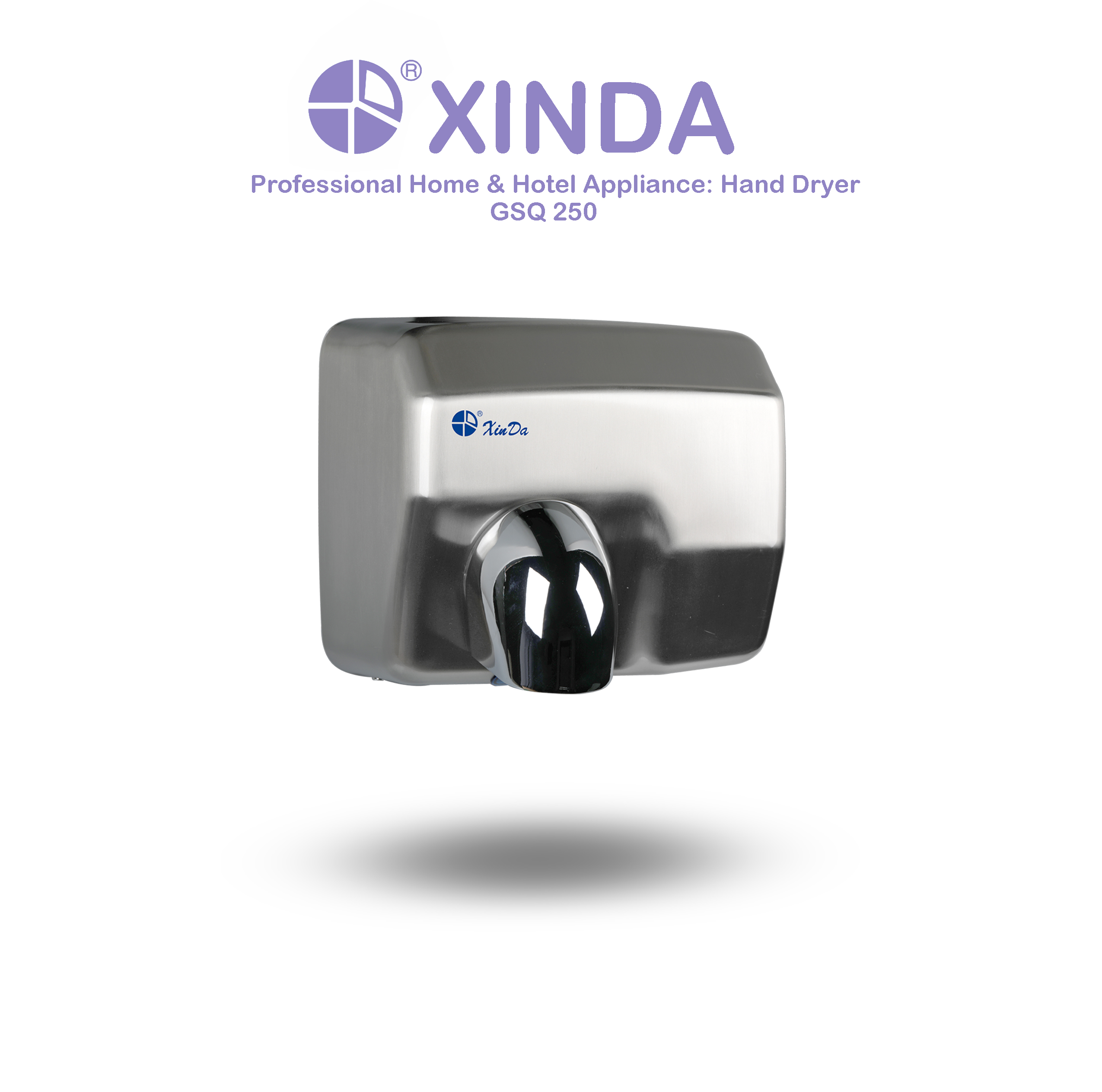 XinDa GSQ250 Silver Factory прямая гарантия качества, быстросохнущая сушилка для рук, электрическая сушилка для рук из нержавеющей стали, сушилка для рук