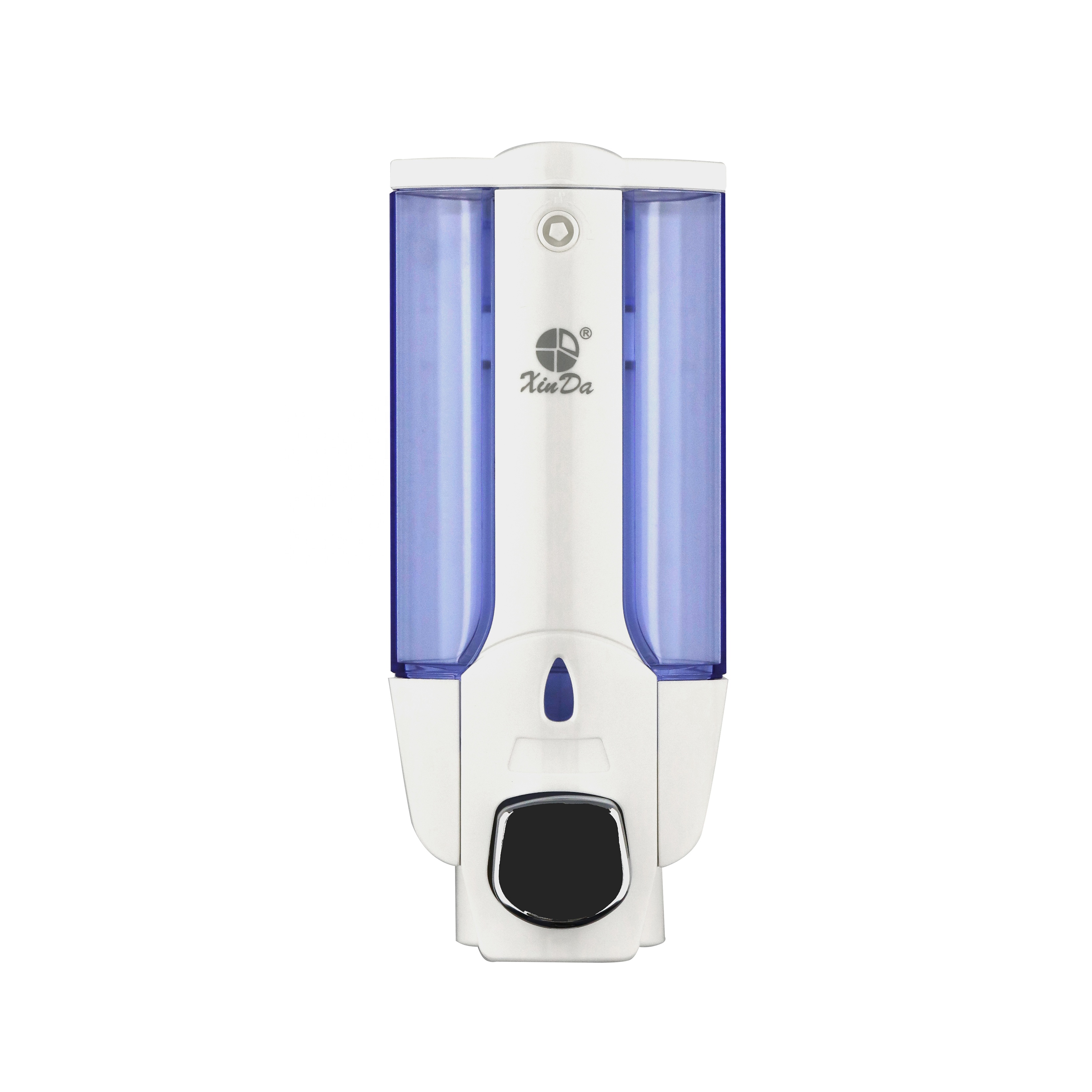 Дозатор для шампуня и мыла Xinda ZYQ138 380 мл с ручным толкающим насосом, пластиковый, белый, настенный, с защитой на ключ