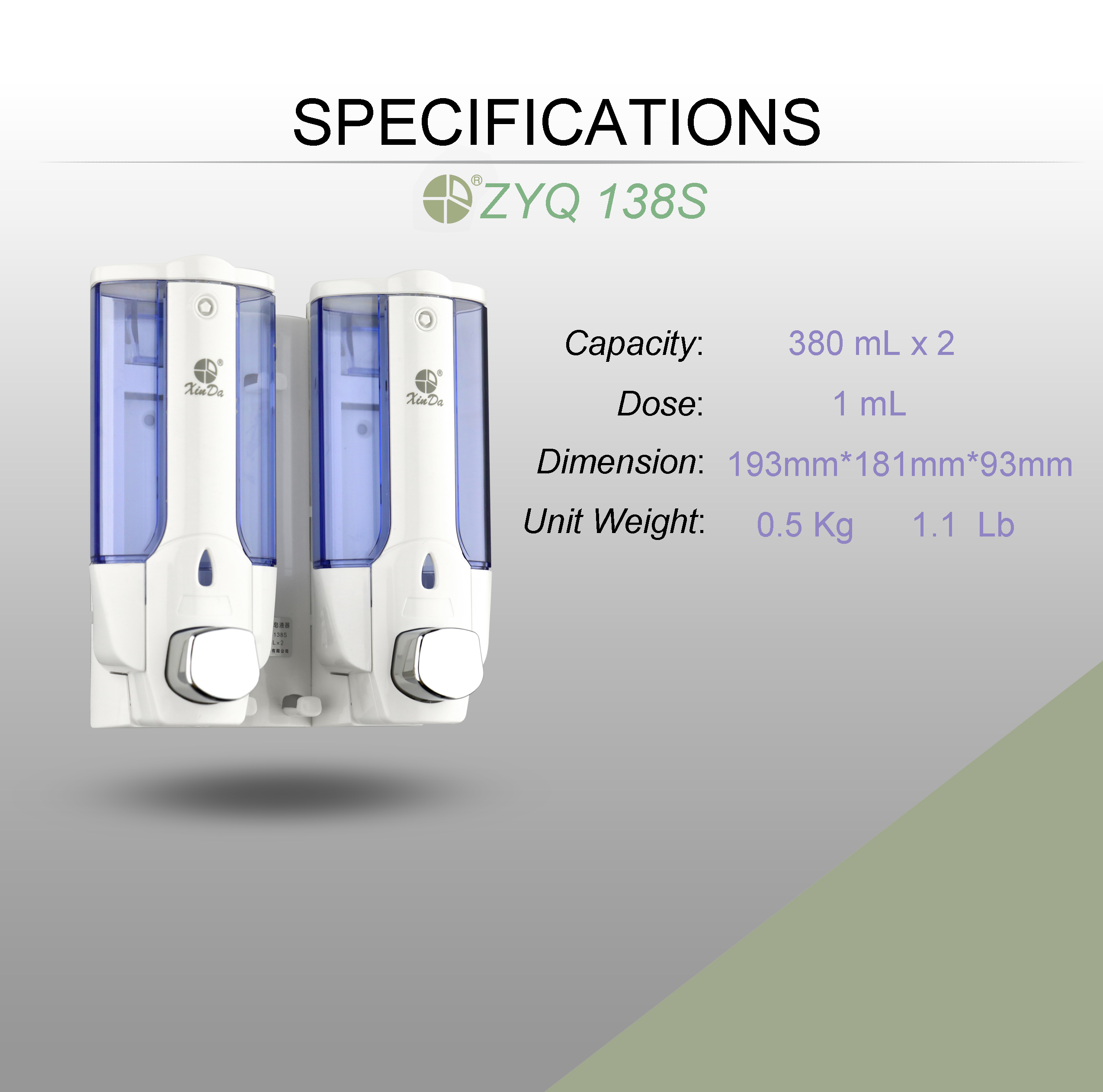 XinDa ZYQ138s Ручной дозатор мыла с двойным прессованием Настенный дозатор жидкого геля из АБС-пластика